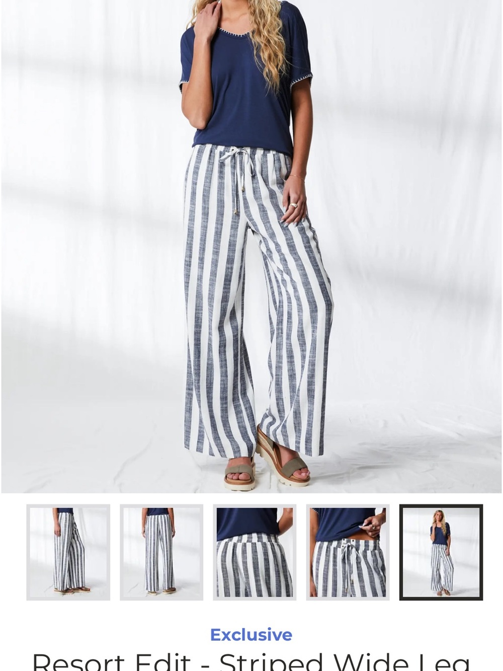 BKE Blue & White Vertical Stripe Wide-Leg Casual Pants